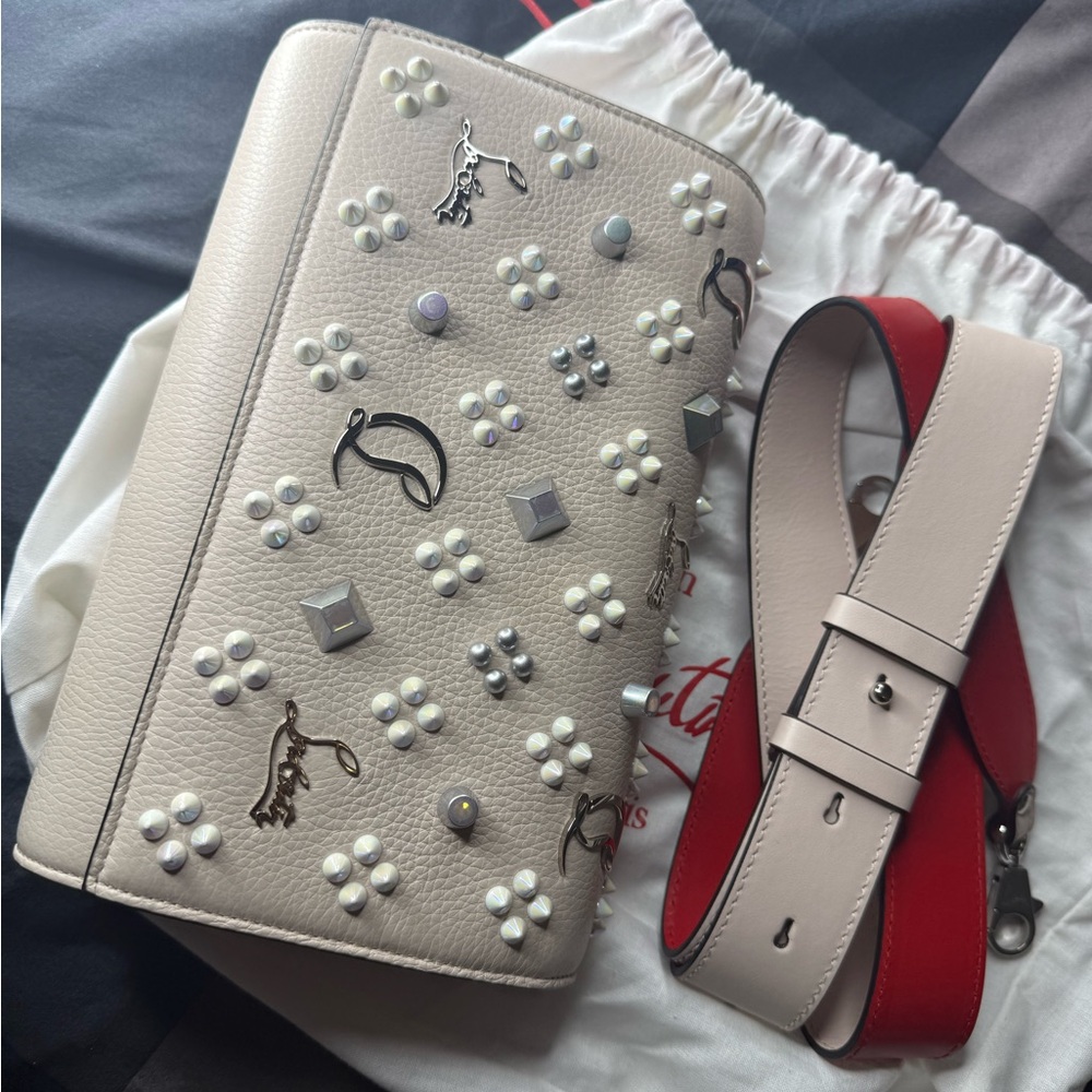 Christian Louboutin Cream Crossbody Bag with Embellishments